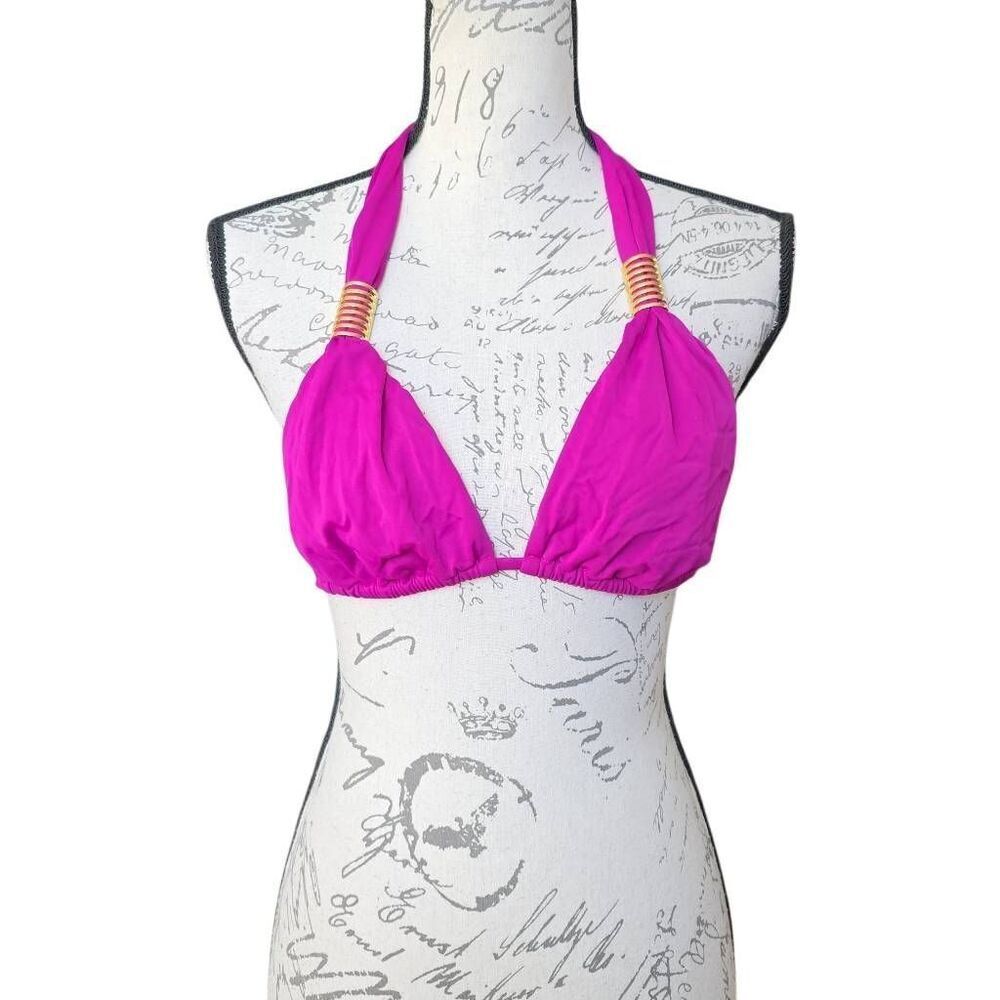 Nicolita Women's Size Large Passion Purple Gold Havana Nights Halter Bikini Top